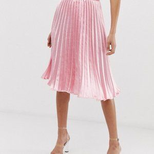 Missguided Satin Pleated Midi Skirt - Size 6